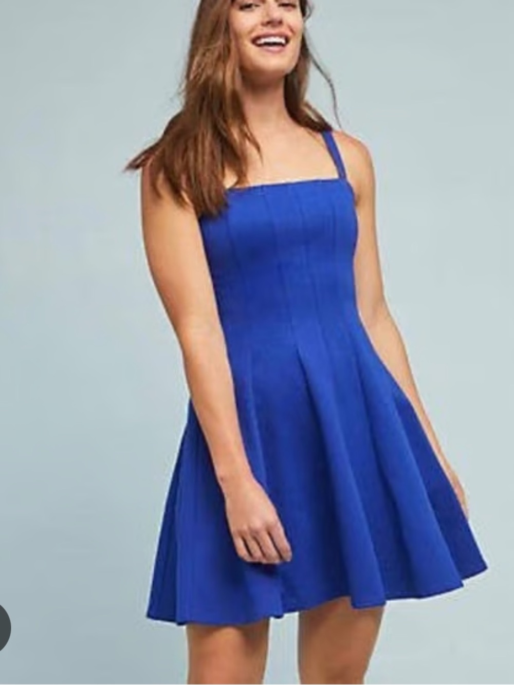 Bailey 44 Anthro Royal Blue Square Neck Pleated Fit-n-Flare Mini Dress Formal M